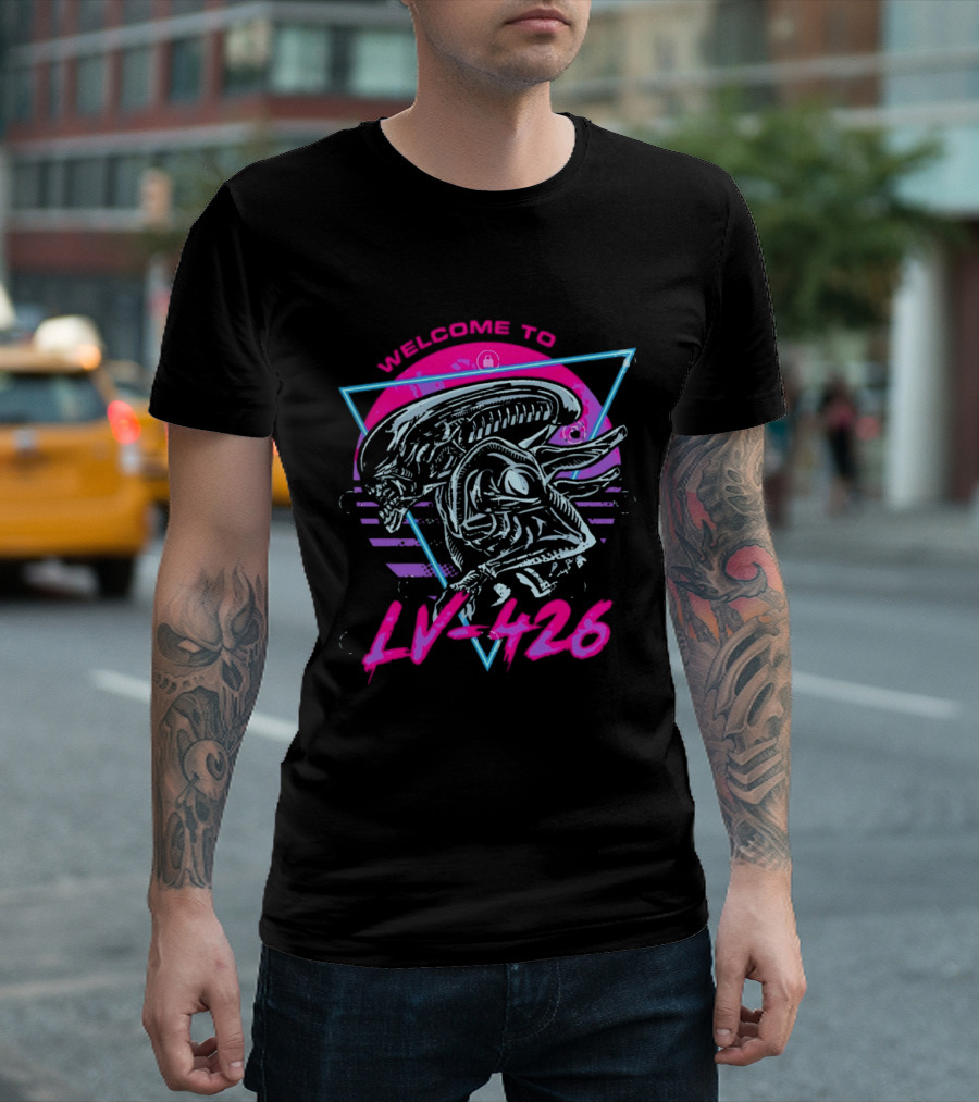 Welcome To LV 426 Alien Xenomorph Retro Neon Triangle T-Shirt