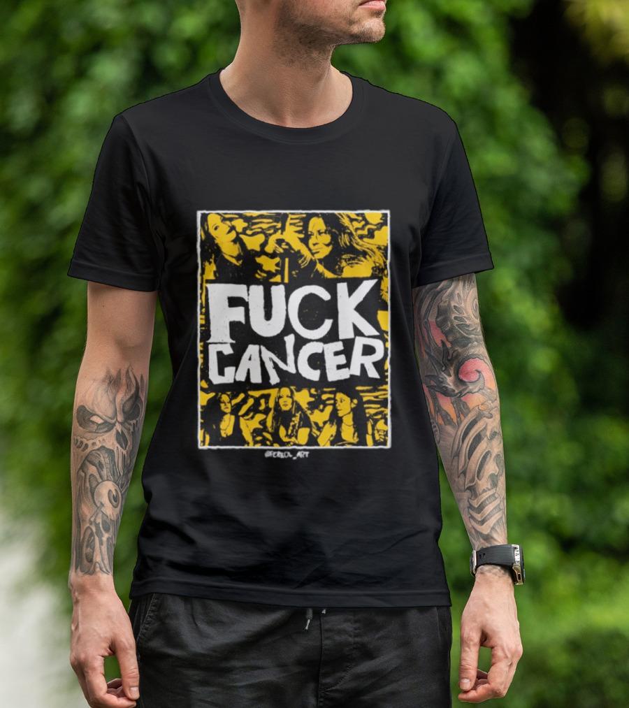 Fuck Cancer Support Bold Graphic With Yellow And Black T-Shirt