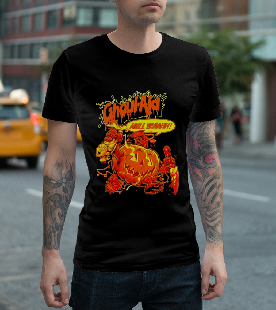 Ghoul Aid Hell Yeaahh Pumpkin Halloween Knife Monster T-Shirt
