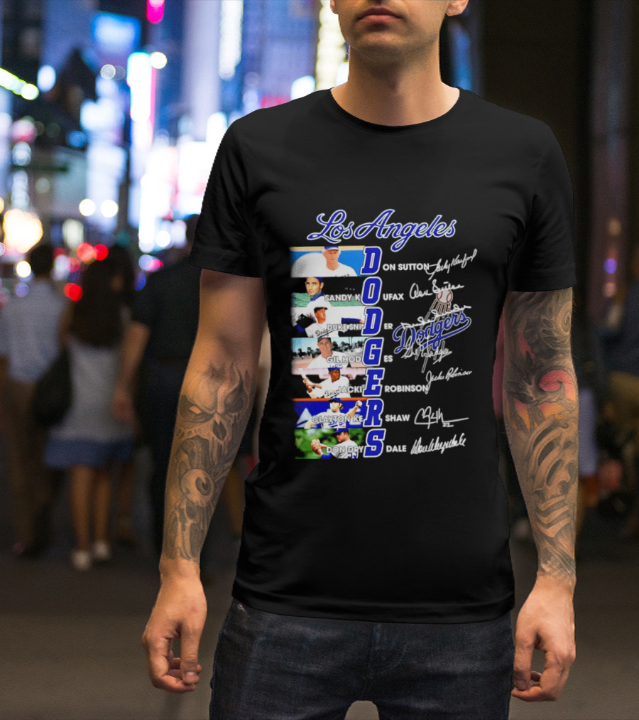 Los Angeles Dodgers Don Sutton Sandy Koufax Duke Snider Gil Hodges Jackie Robinson Clayton Kershaw Don Drysdale Signatures T-Shirt