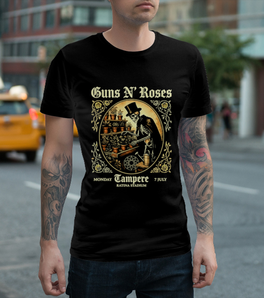 Guns N' Roses Tampere Monday 7 July Ratina Stadium Skeleton Gardener T-Shirt