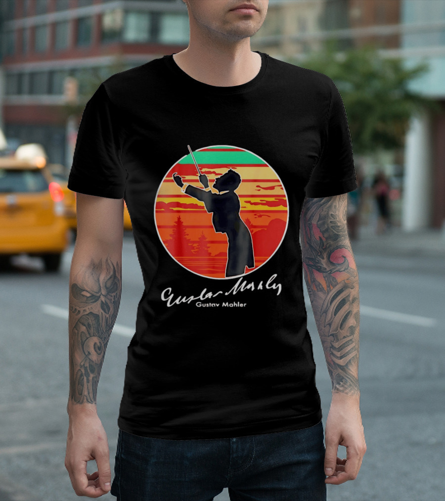 Gustav Mahler Conducting Silhouette With Vibrant Sunset T-Shirt