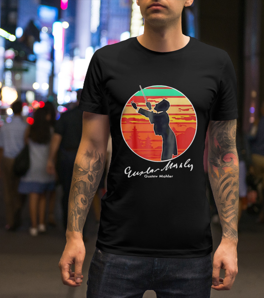 Gustav Mahler Conducting Silhouette With Vibrant Sunset T-Shirt