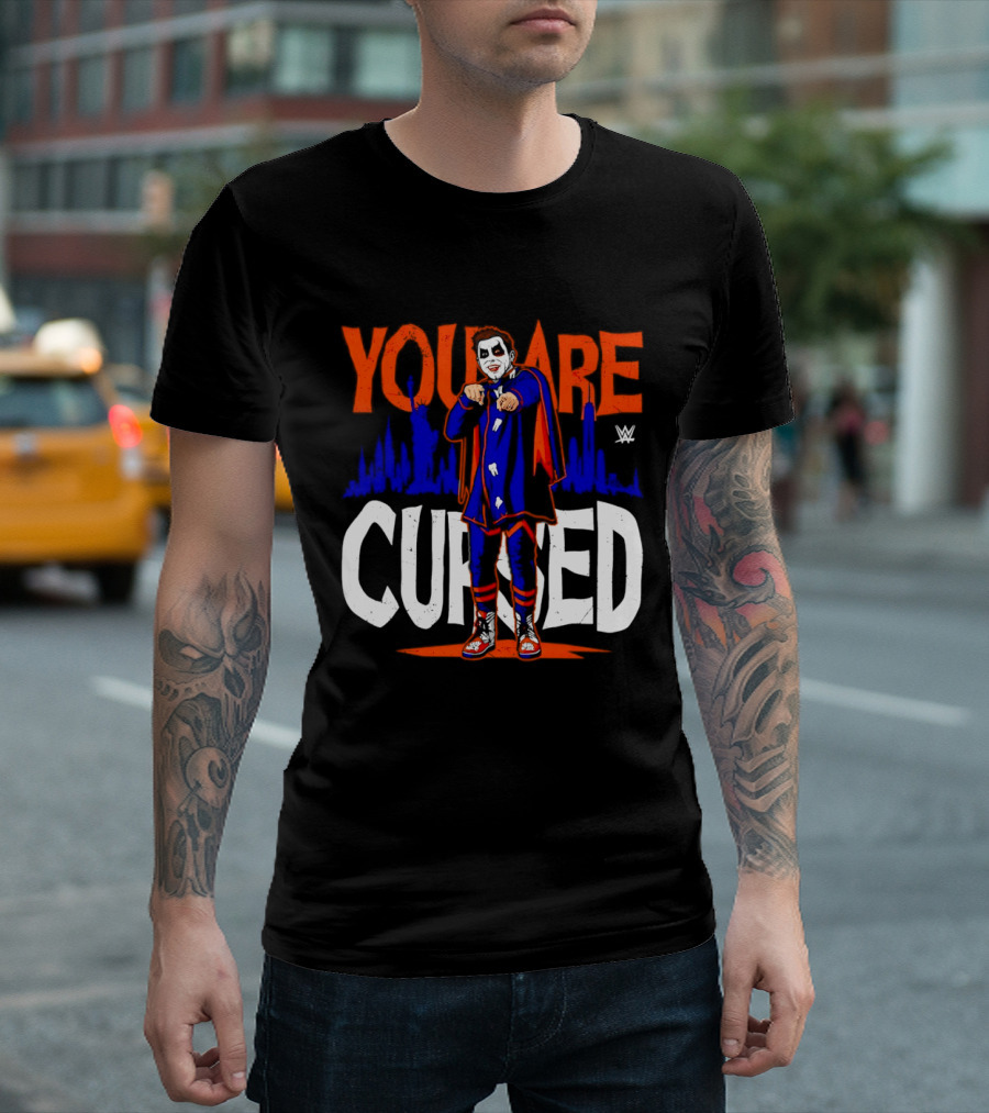 Danhausen You Are Cursed WWE Distressed Orange Blue Jokerface T-Shirt