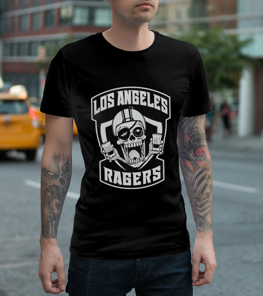 Los Angeles Ragers Skull Eye Patch Shot Glasses Helmet T-Shirt