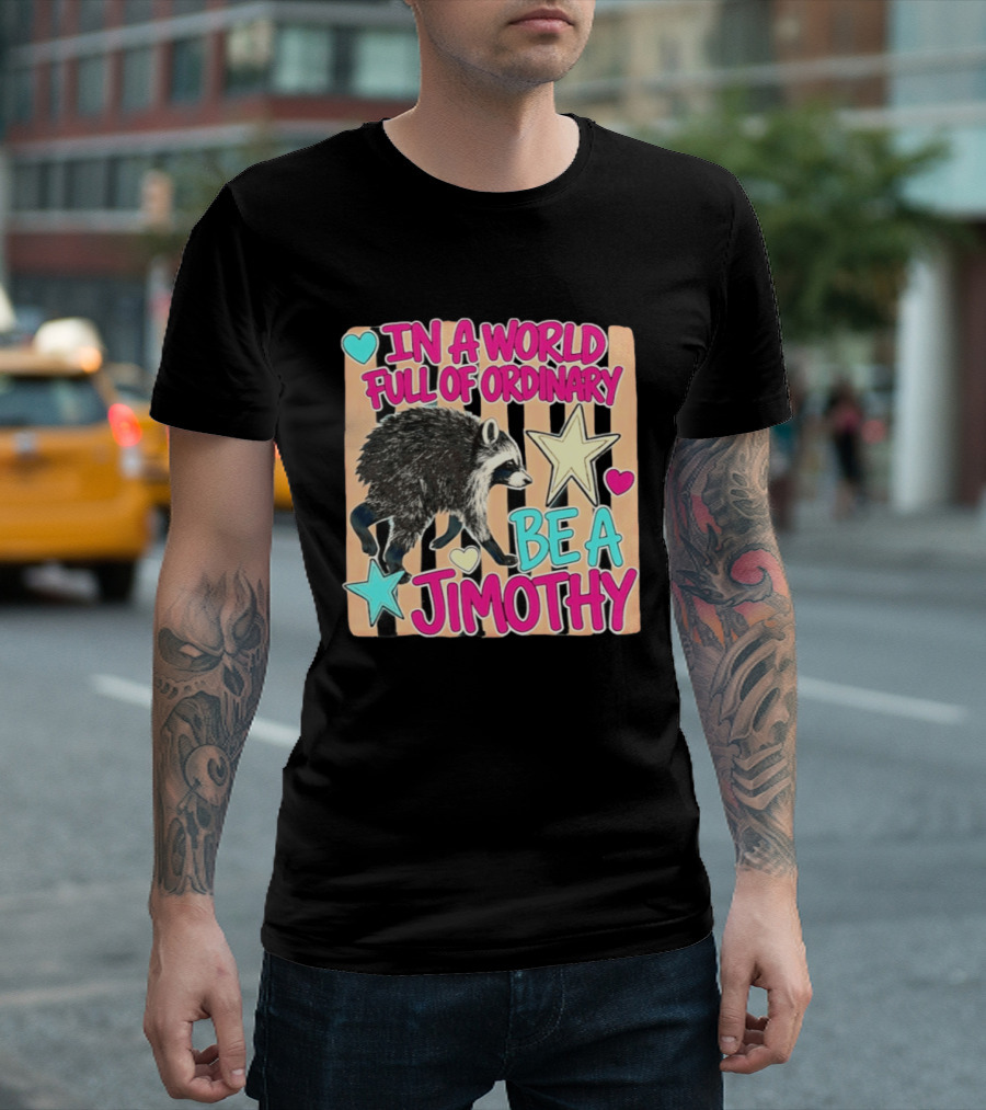 In A World Full Of Ordinary Be A Jimothy Raccoon With Stars And Hearts T-Shirt