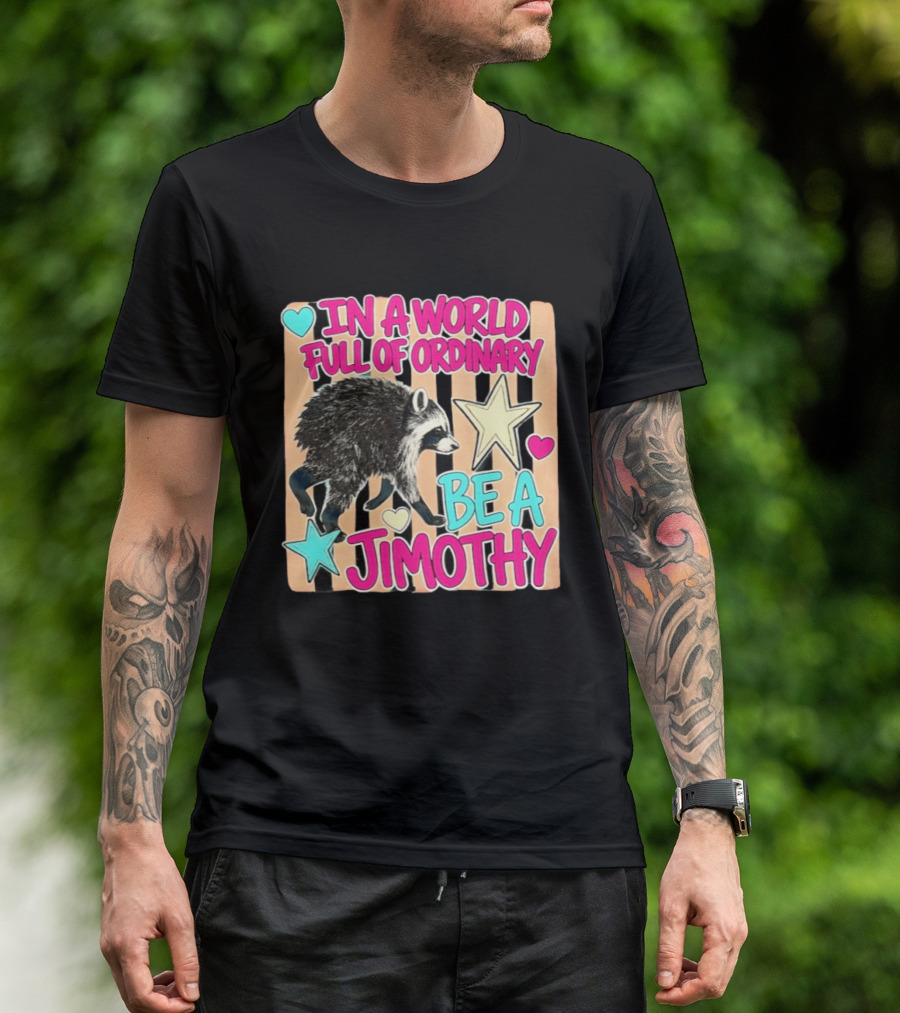 In A World Full Of Ordinary Be A Jimothy Raccoon With Stars And Hearts T-Shirt