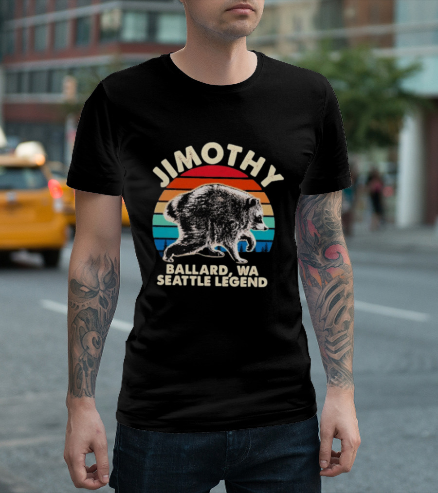 Jimothy Raccoon Ballard WA Seattle Legend Retro Vintage Sunset T-Shirt