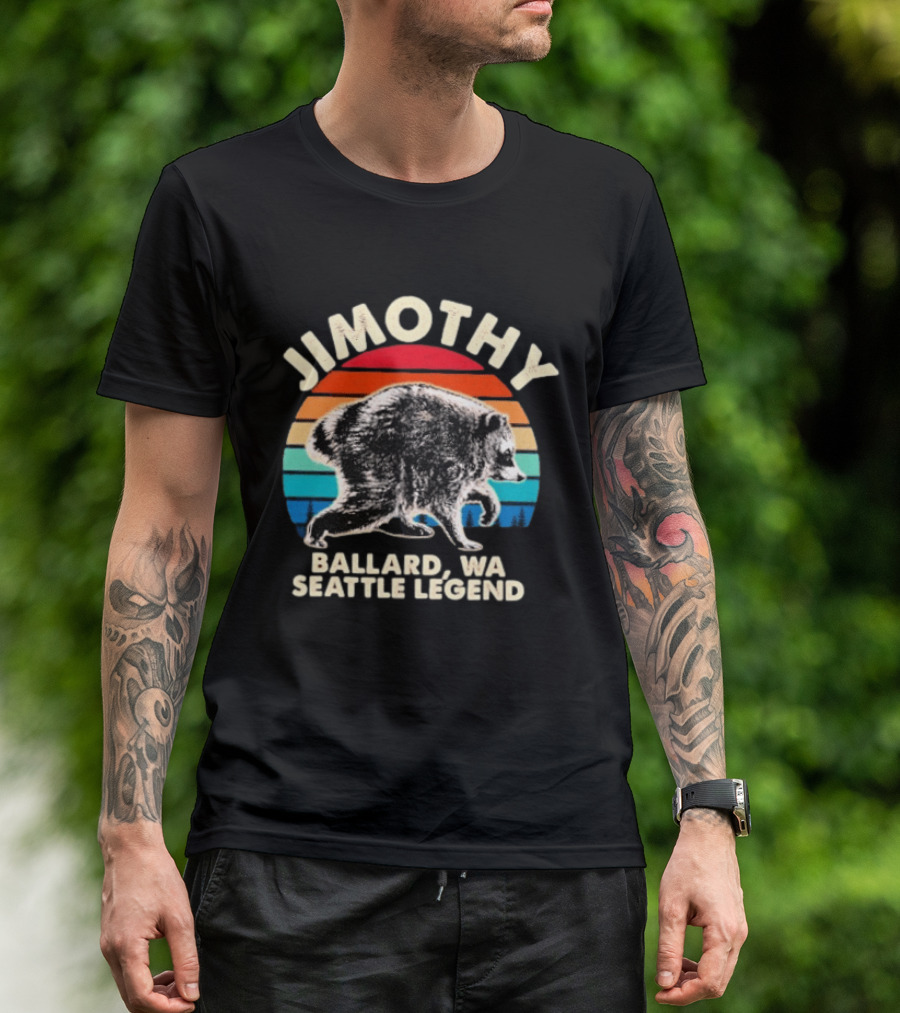 Jimothy Raccoon Ballard WA Seattle Legend Retro Vintage Sunset T-Shirt
