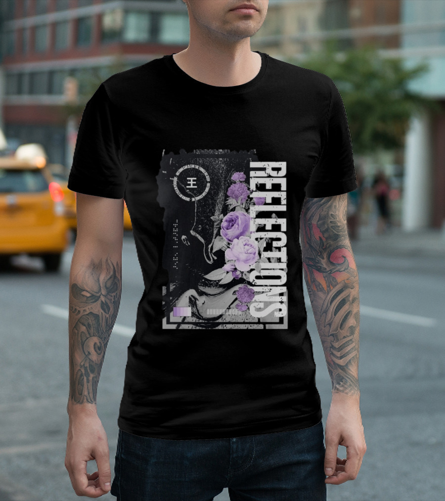 Reflections Peroxide Floral Typography With Purple Roses And Abstract Black And White T-Shirt