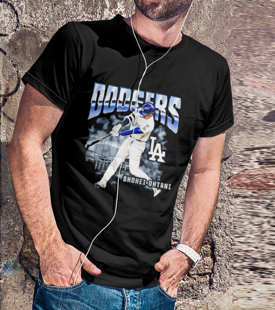 Shohei Ohtani Los Angeles Dodgers MLB Baseball Star Hitter Action Dodgers Stadium T-Shirt