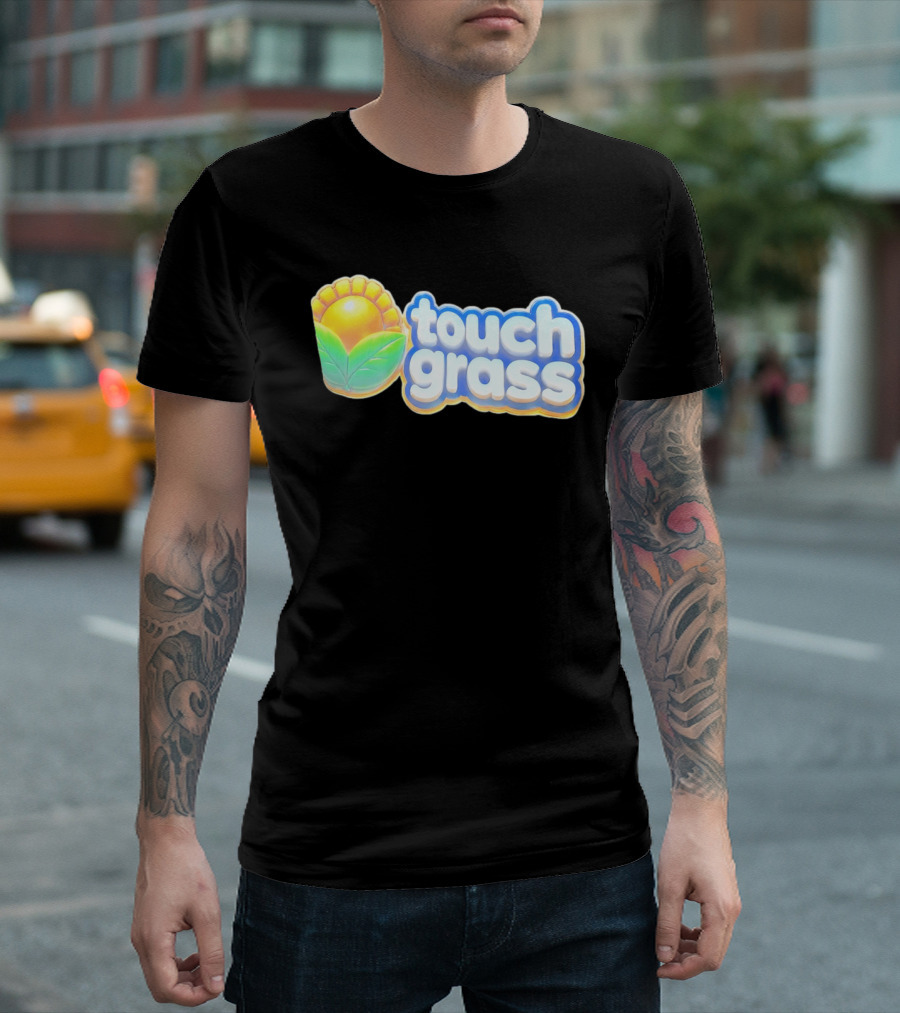 Touch Grass Plants Vs Zombies Sunflower Gaming Meme T-Shirt