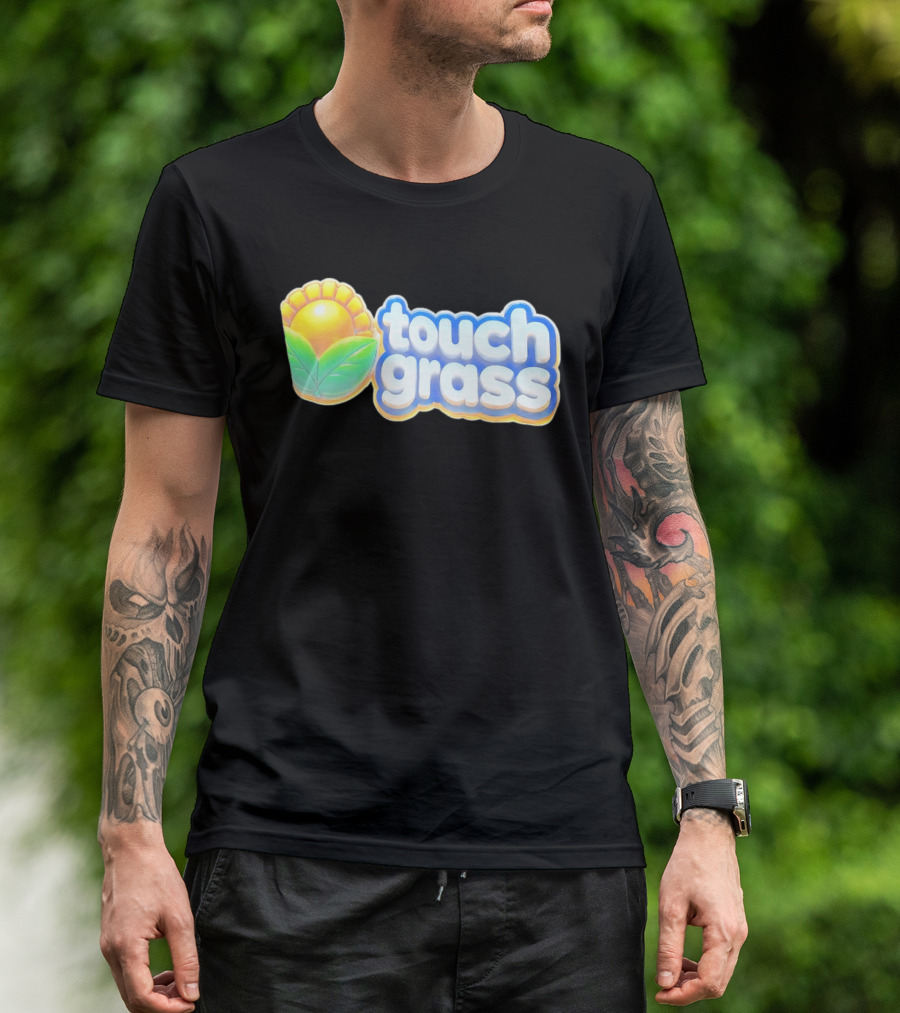 Touch Grass Plants Vs Zombies Sunflower Gaming Meme T-Shirt