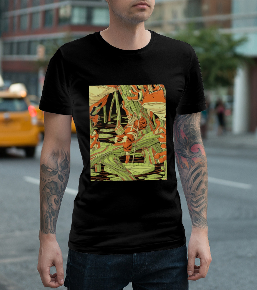 Swamp Explorer With Giant Frogs Wilderness Adventure T-Shirt