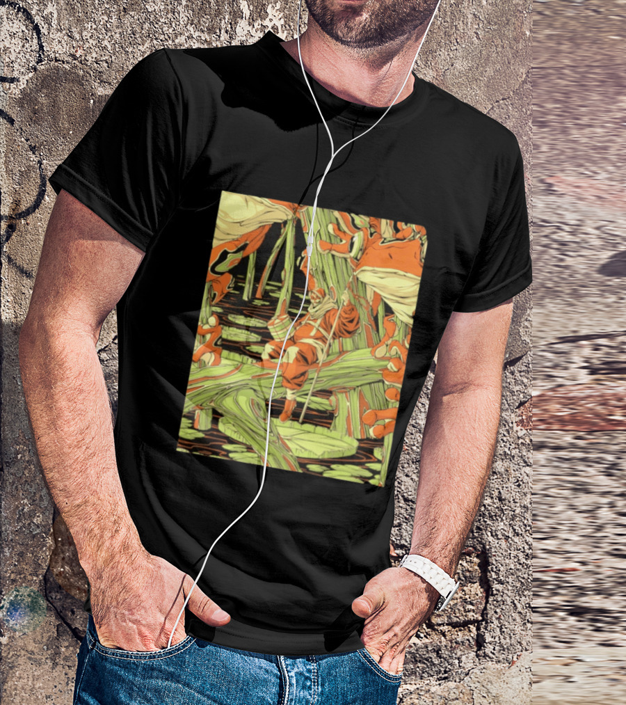Swamp Explorer With Giant Frogs Wilderness Adventure T-Shirt