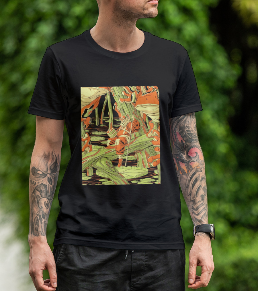 Swamp Explorer With Giant Frogs Wilderness Adventure T-Shirt