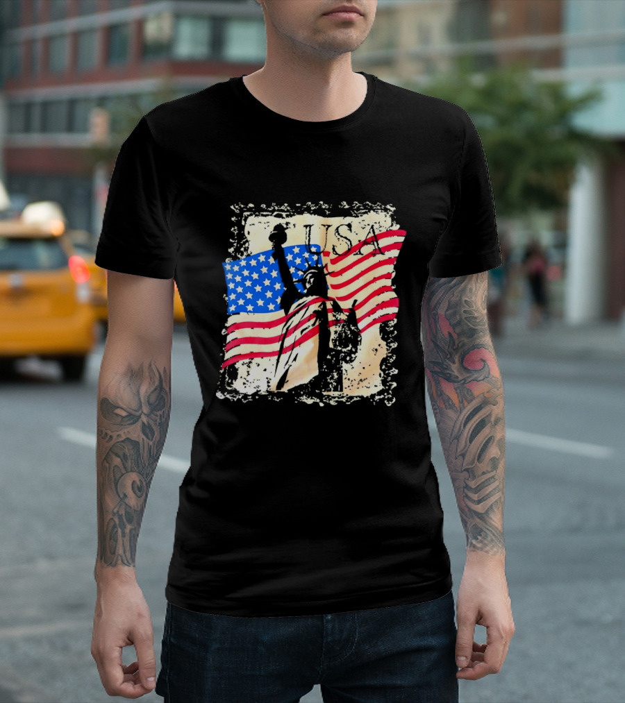 USA Statue Of Liberty American Flag T-Shirt