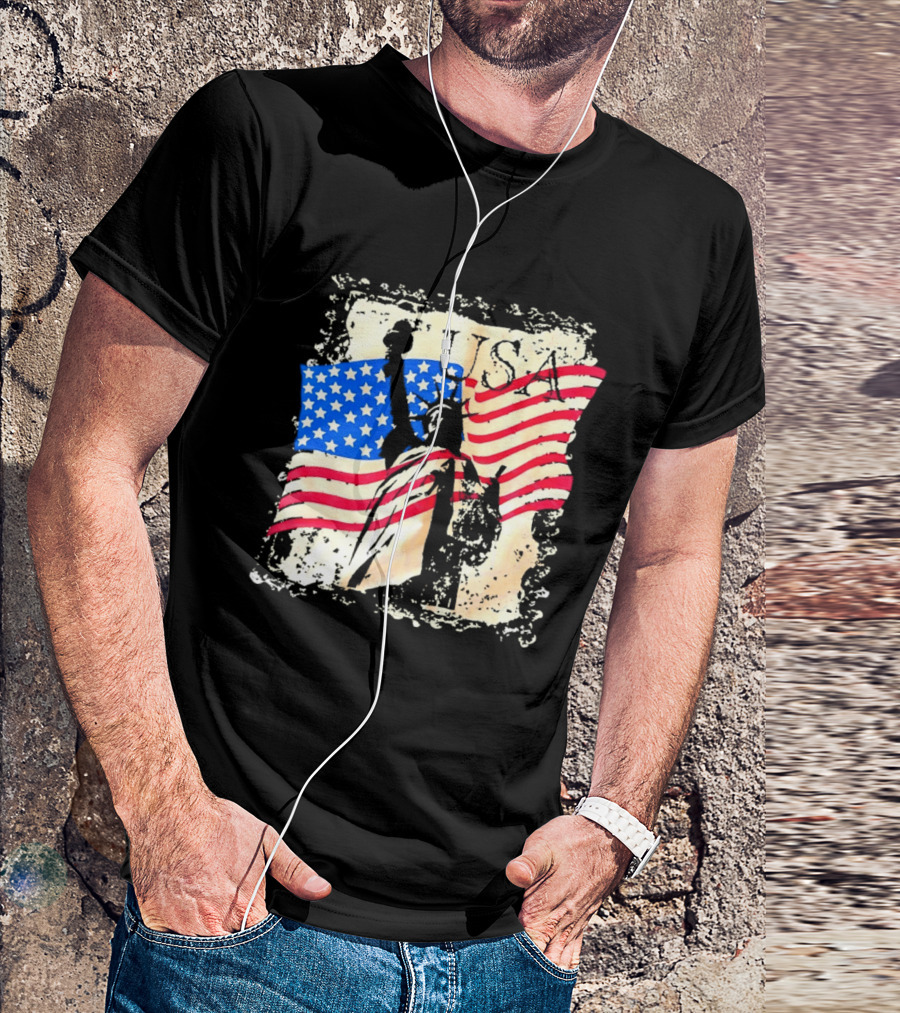 USA Statue Of Liberty American Flag T-Shirt