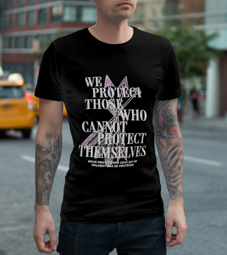 We Protect Those Who Cannot Protect Themselves Pink Sword Motif T-Shirt