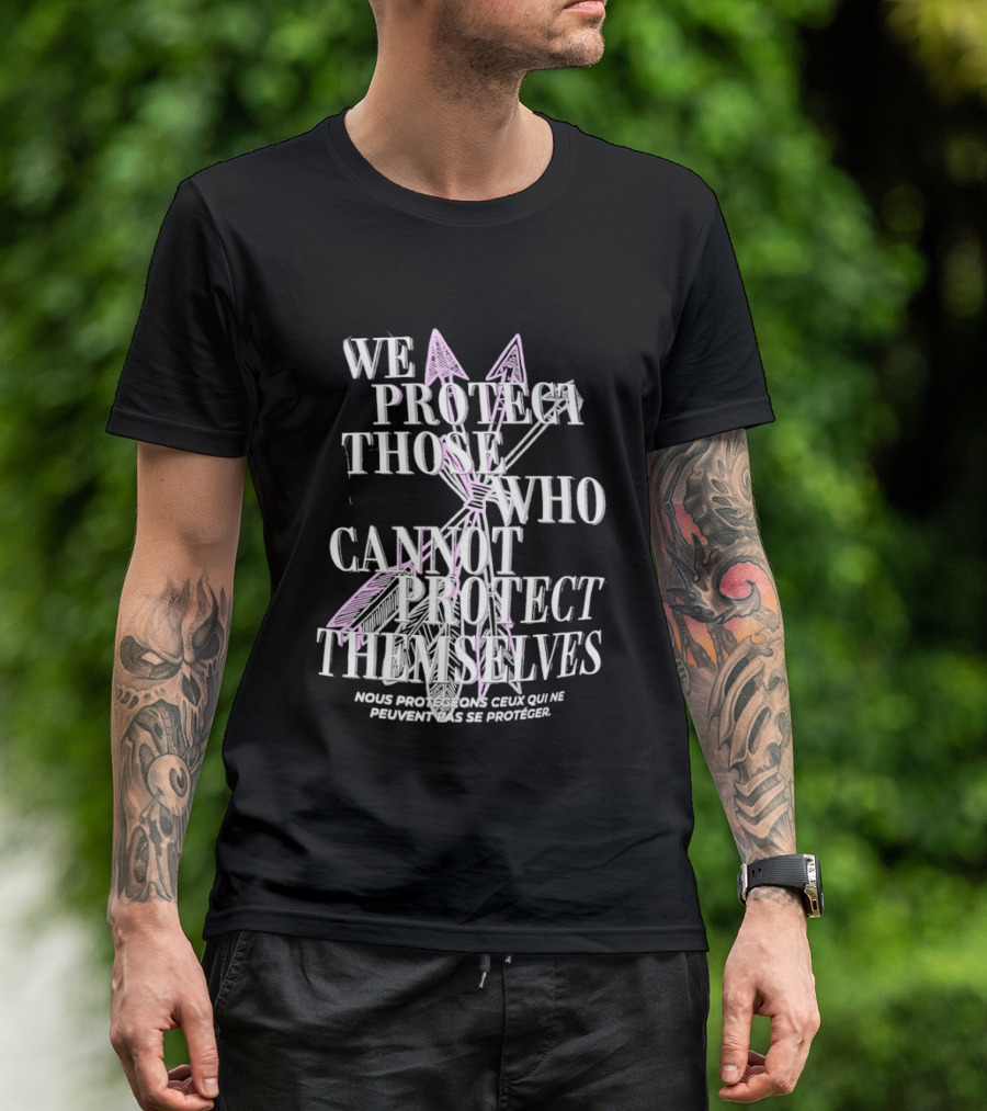 We Protect Those Who Cannot Protect Themselves Pink Sword Motif T-Shirt
