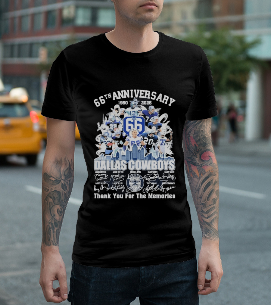 Dallas Cowboys 66th Anniversary 1960 2026 Thank You For The Memories Signatures T-Shirt
