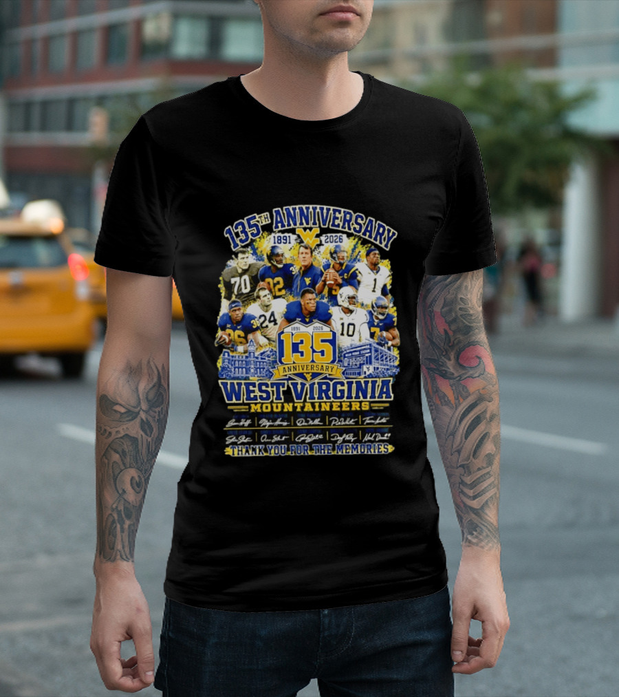 West Virginia Mountaineers 135th Anniversary 1891 2026 Thank You For The Memories Signatures T-Shirt