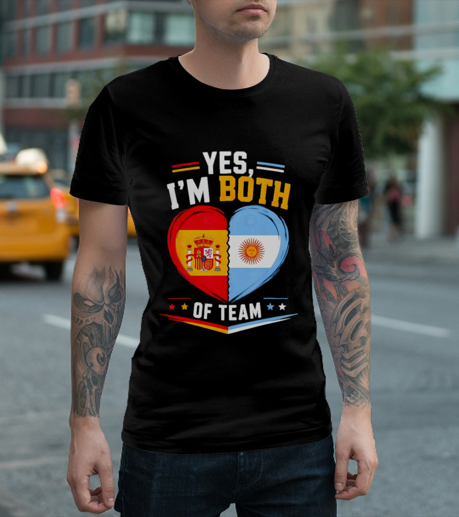 Yes I'm Both Team Spain And Argentina Heart Flags T-Shirt