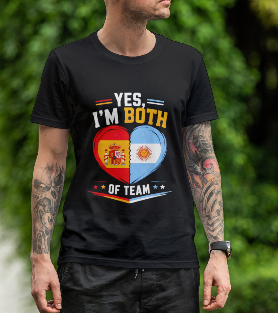 Yes I'm Both Team Spain And Argentina Heart Flags T-Shirt
