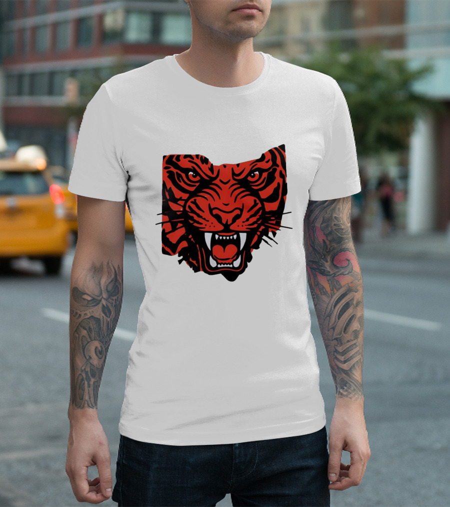Aggressive Tiger Face Big Cat Animal Fierce Red And Black Tiger Head T-Shirt