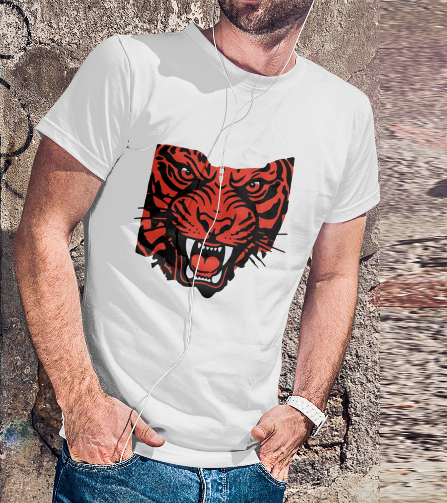 Aggressive Tiger Face Big Cat Animal Fierce Red And Black Tiger Head T-Shirt