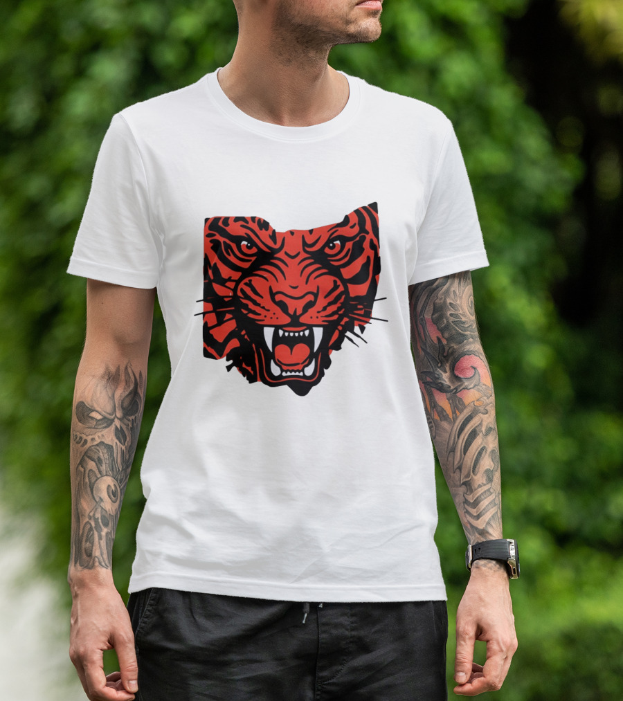 Aggressive Tiger Face Big Cat Animal Fierce Red And Black Tiger Head T-Shirt
