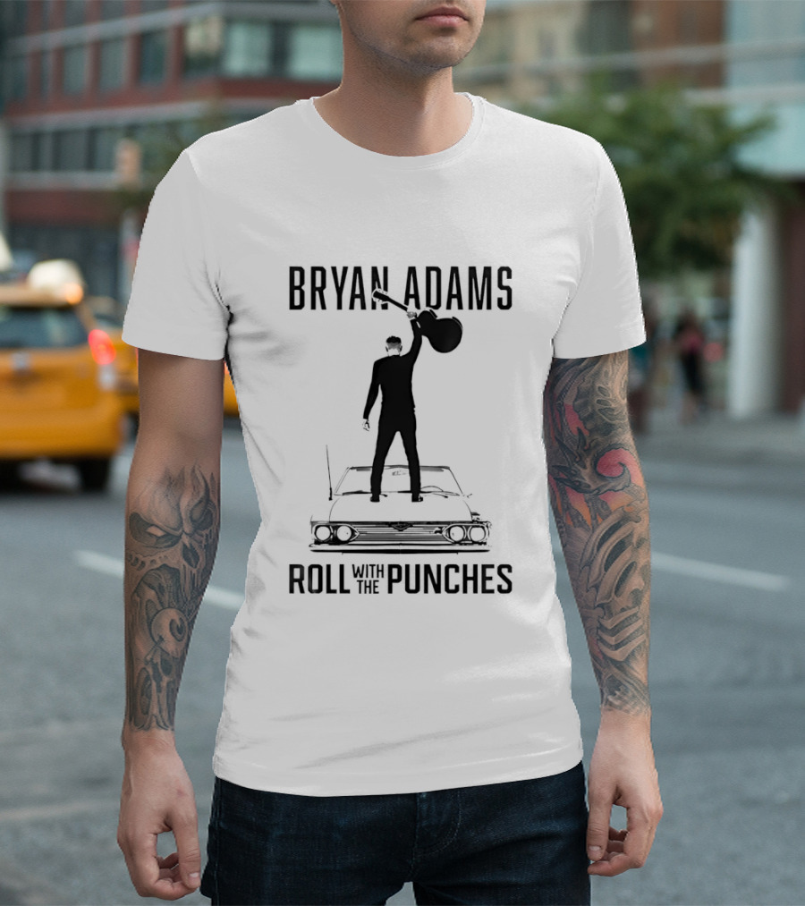 Bryan Adams Silhouette Raising Guitar On Car Roll With The Punches T-Shirt
