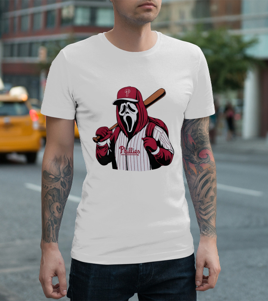 Philadelphia Phillies Ghostface Scream Baseball Horror Movie T-Shirt
