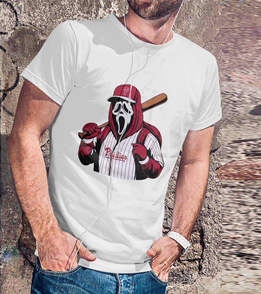 Philadelphia Phillies Ghostface Scream Baseball Horror Movie T-Shirt