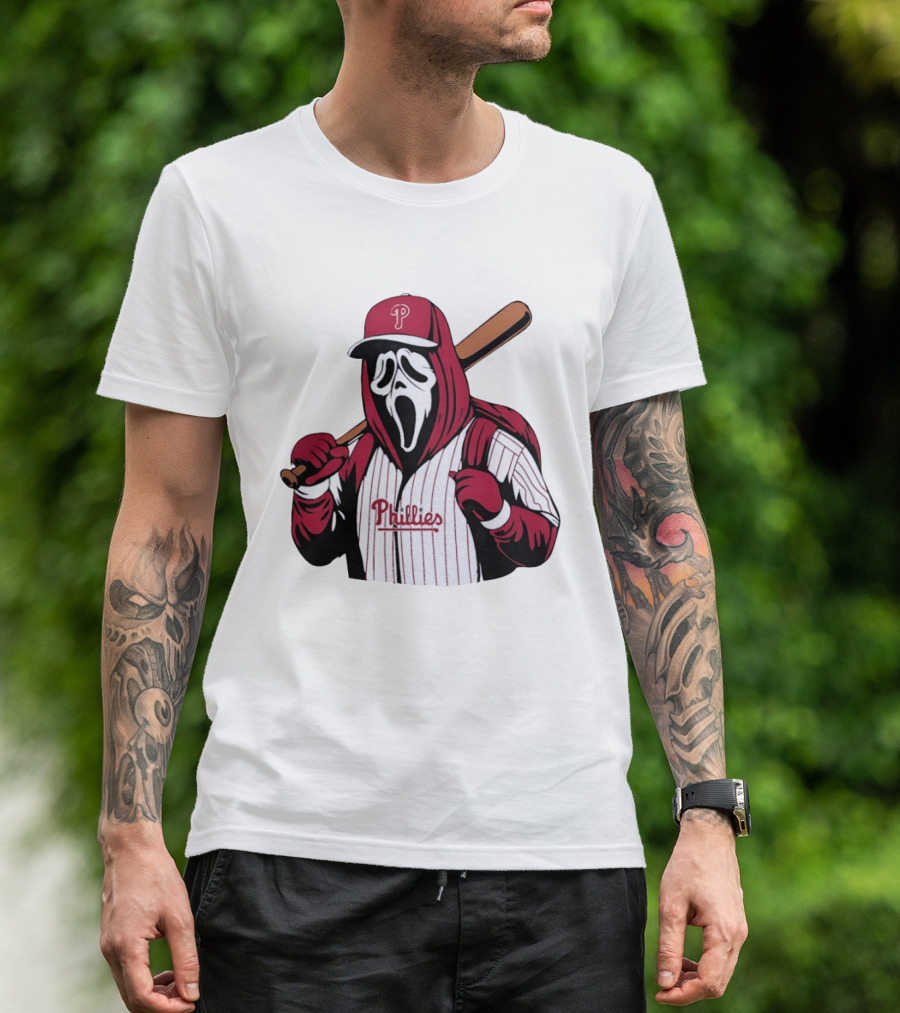 Philadelphia Phillies Ghostface Scream Baseball Horror Movie T-Shirt