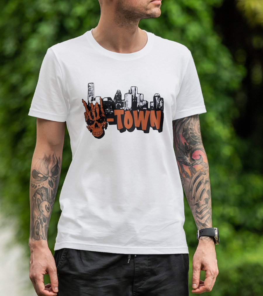 H Town Skull Skyline Houston Texas T-Shirt