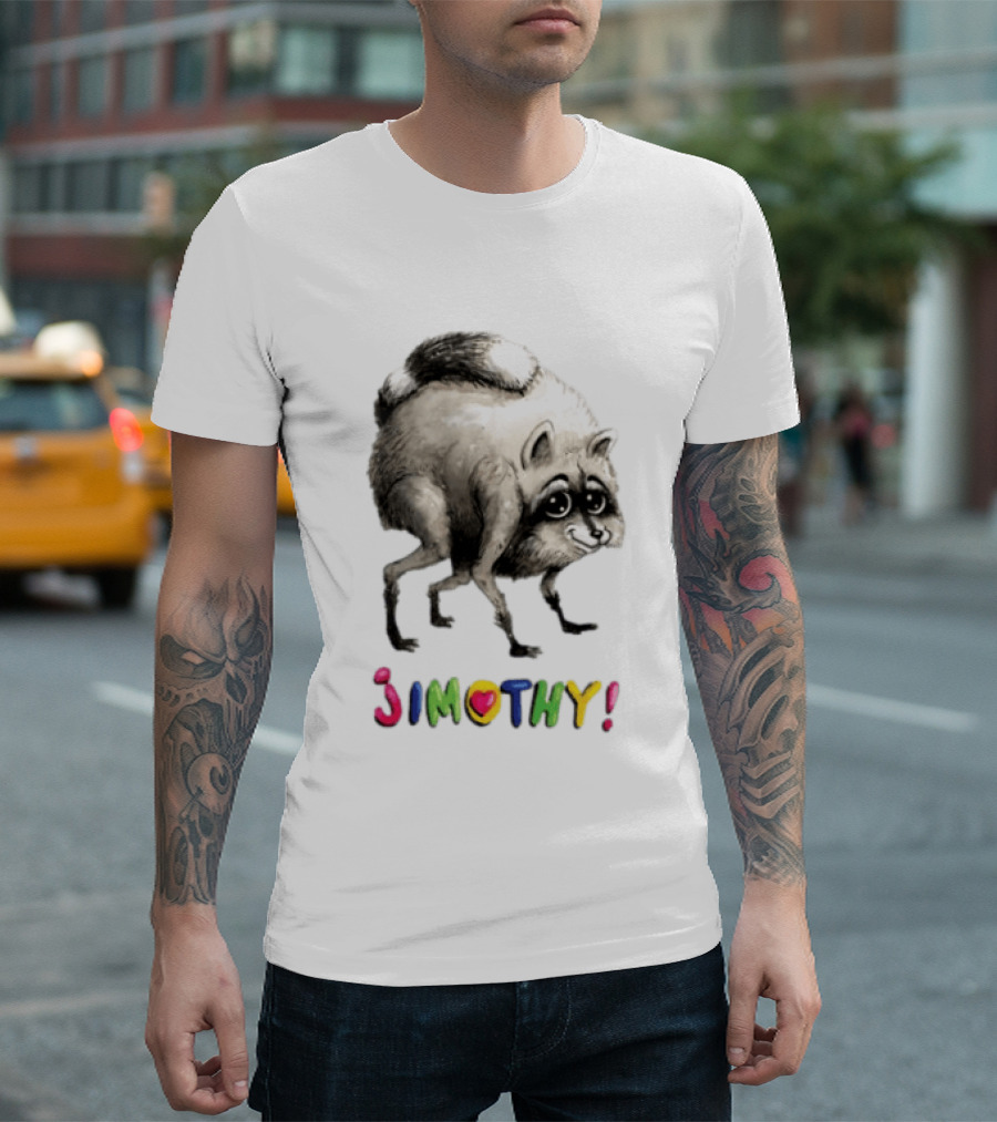 Jimothy Raccoon Rainbow Text Playful T-Shirt