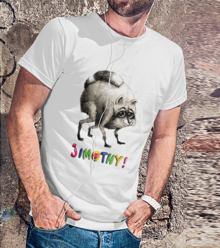 Jimothy Raccoon Rainbow Text Playful T-Shirt