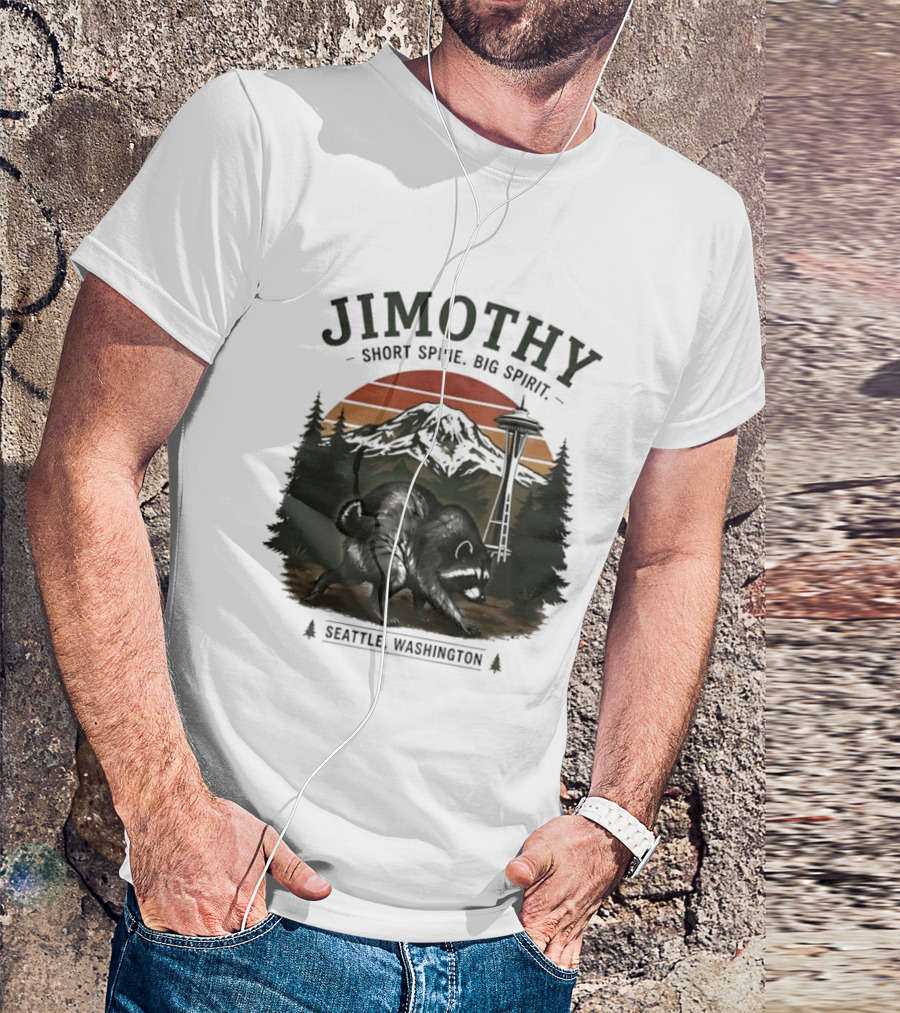 Jimothy Short Spine Big Spirit Bear Seattle Washington Skyline Sunset T-Shirt