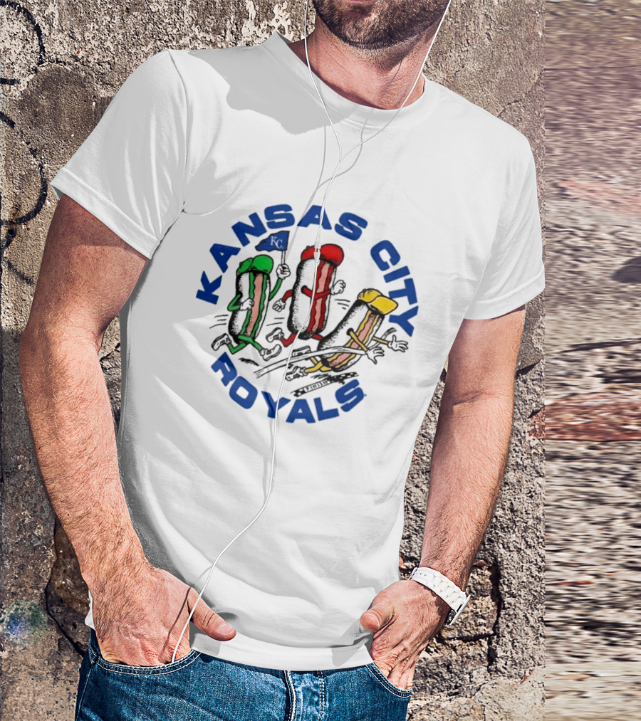 Kansas City Royals Hot Dog Race Mascots With Flag T-Shirt