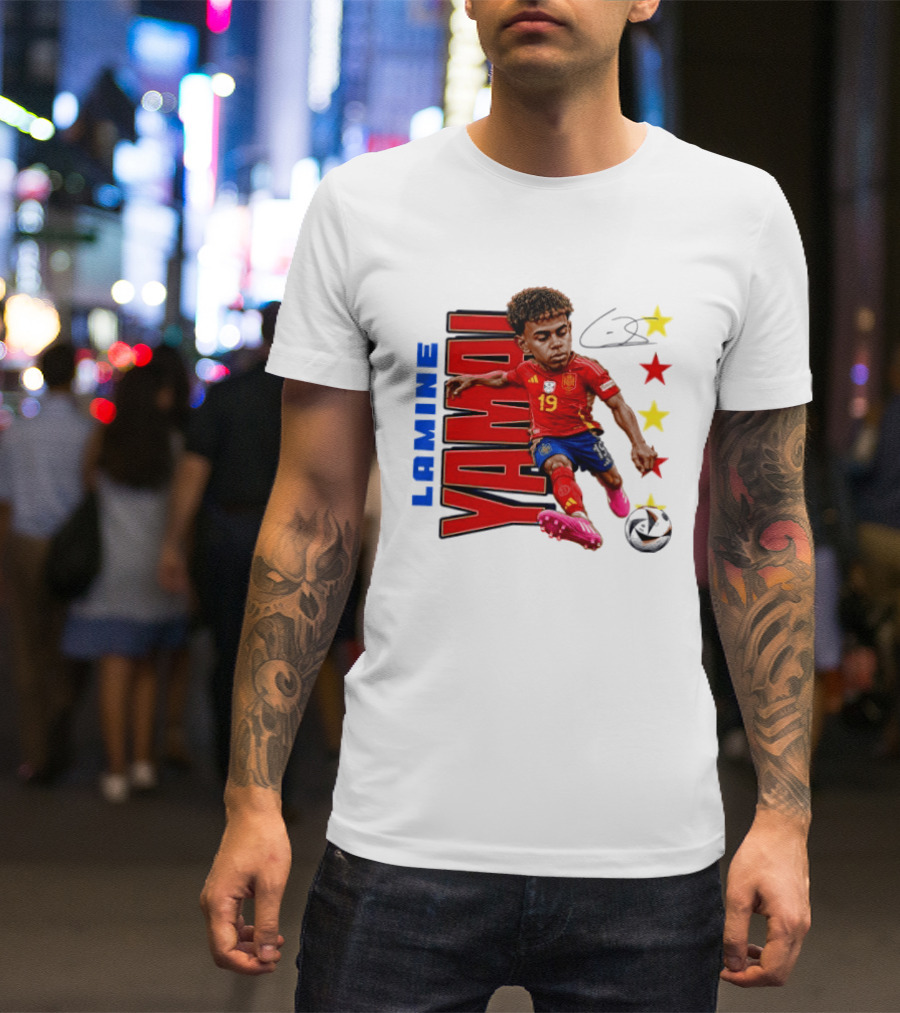 Lamine Yamal No 19 Spain National Team Soccer Star With Signature And Stars T-Shirt