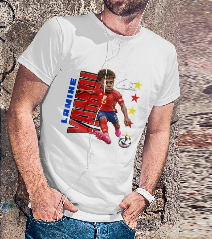 Lamine Yamal No 19 Spain National Team Soccer Star With Signature And Stars T-Shirt