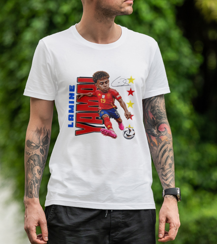 Lamine Yamal No 19 Spain National Team Soccer Star With Signature And Stars T-Shirt