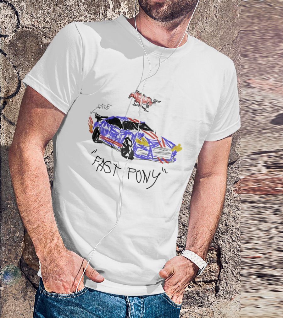 Mustang Fast Pony Fire Muscle Car Racing Sketch T-Shirt