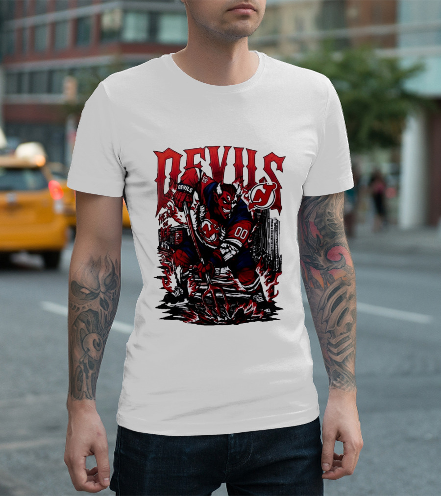 New Jersey Devils Hell On Ice Demon Skating T-Shirt