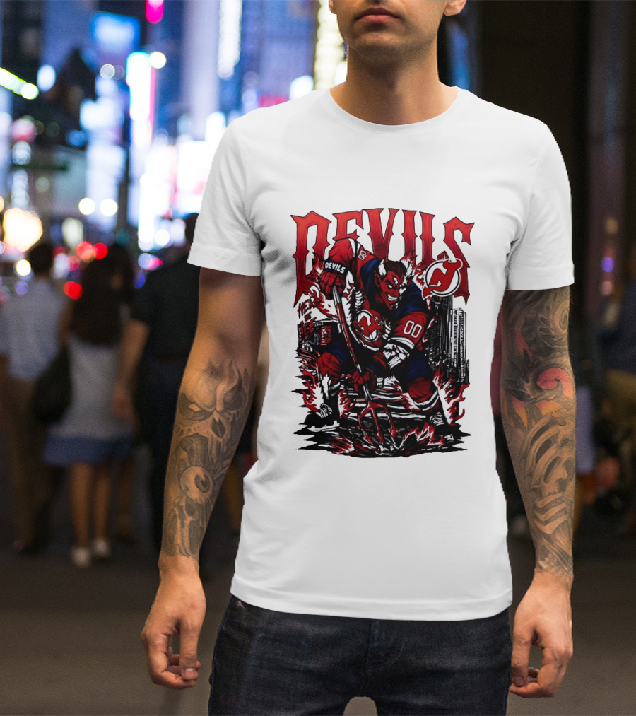 New Jersey Devils Hell On Ice Demon Skating T-Shirt