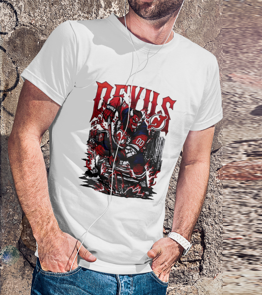 New Jersey Devils Hell On Ice Demon Skating T-Shirt