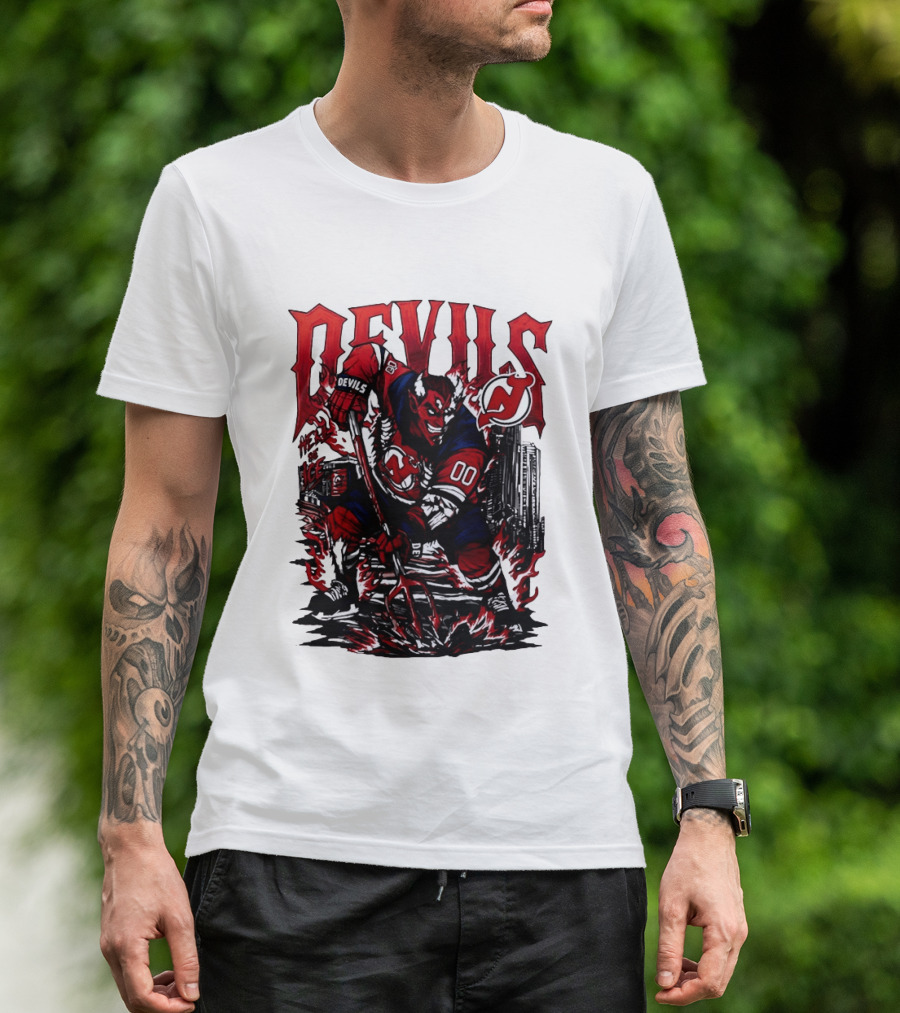 New Jersey Devils Hell On Ice Demon Skating T-Shirt