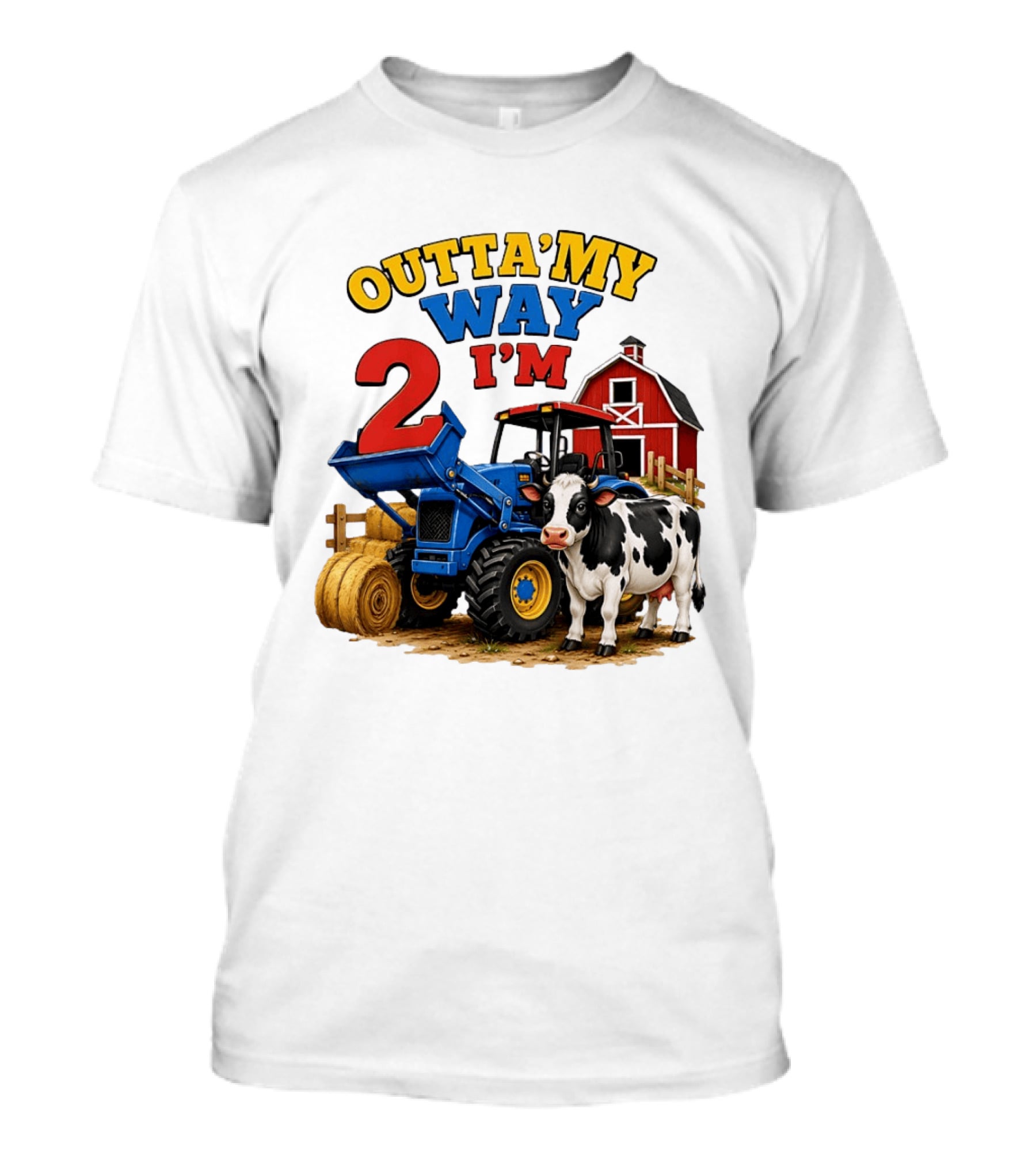 Outta My Way I'm 2 Farm Tractor Birthday Cow Barnyard Party T-Shirt