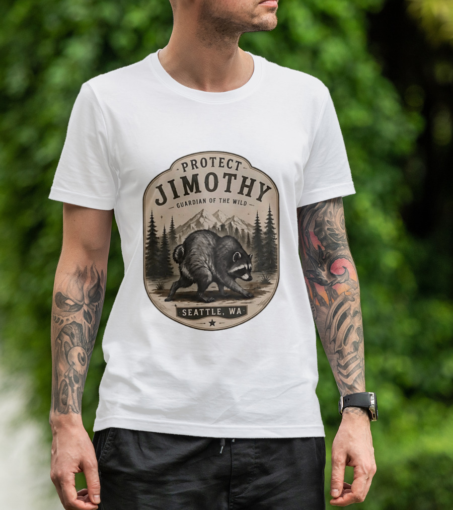 Protect Jimothy Guardian Of The Wild Seattle WA Raccoon Forest Adventure T-Shirt